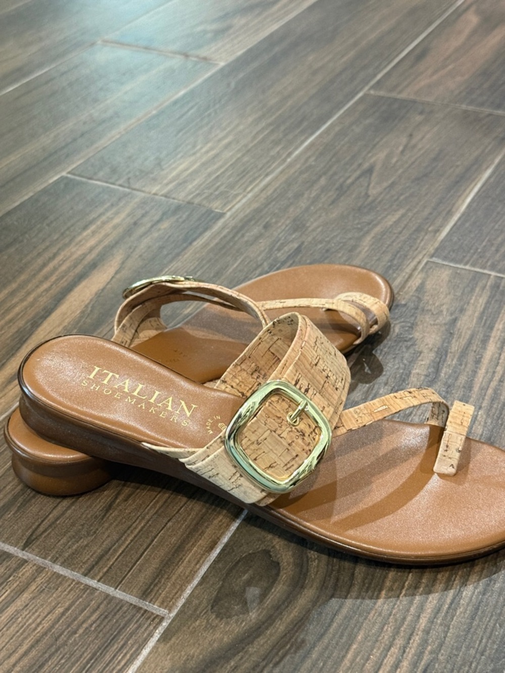 Italian Shoemakers Cork Buckle Slide Sandals in Brown 9 - Picture 4 of 4